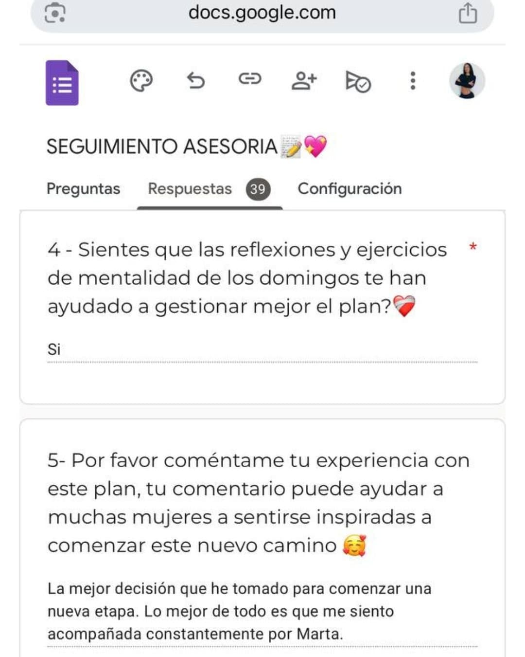 Testimonio 1 · mensaje real de una socia del Plan de Marta Vicu durante el proceso