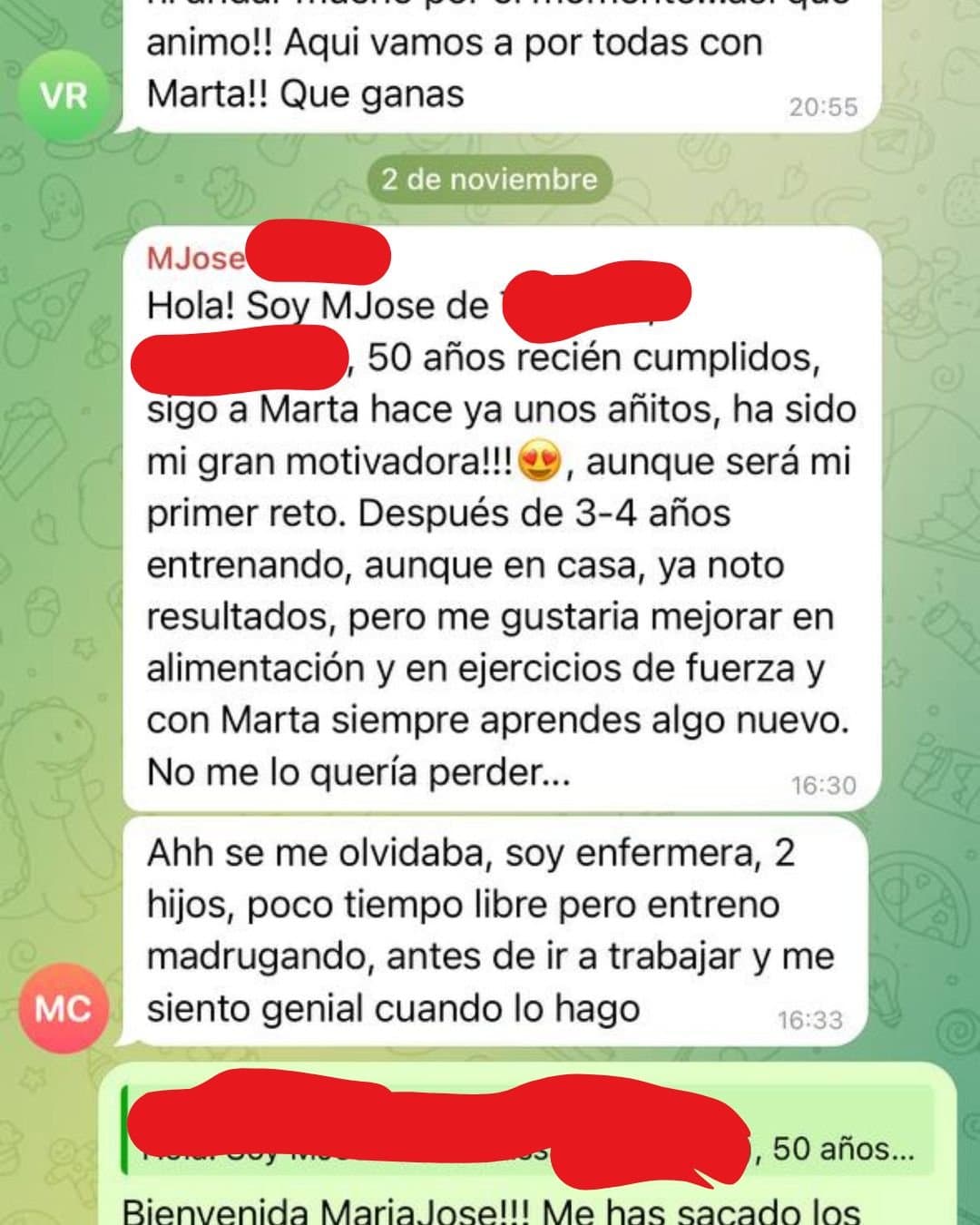 Testimonio 2 · mensaje real de una socia del Plan de Marta Vicu durante el proceso