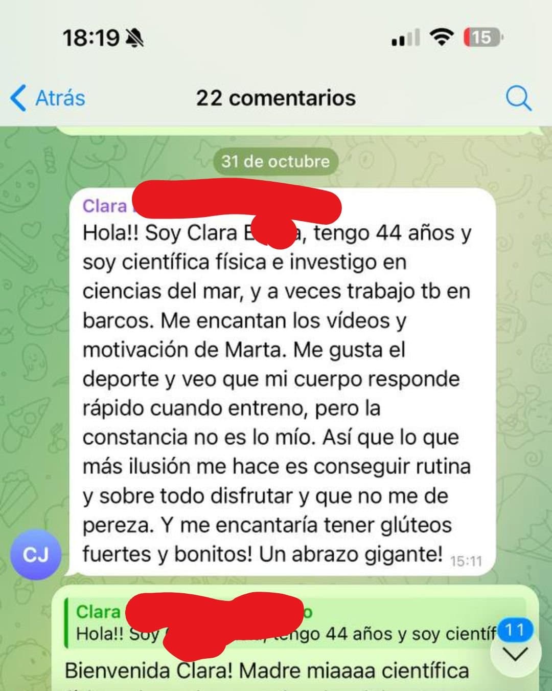 Testimonio 4 · mensaje real de una socia del Plan de Marta Vicu durante el proceso
