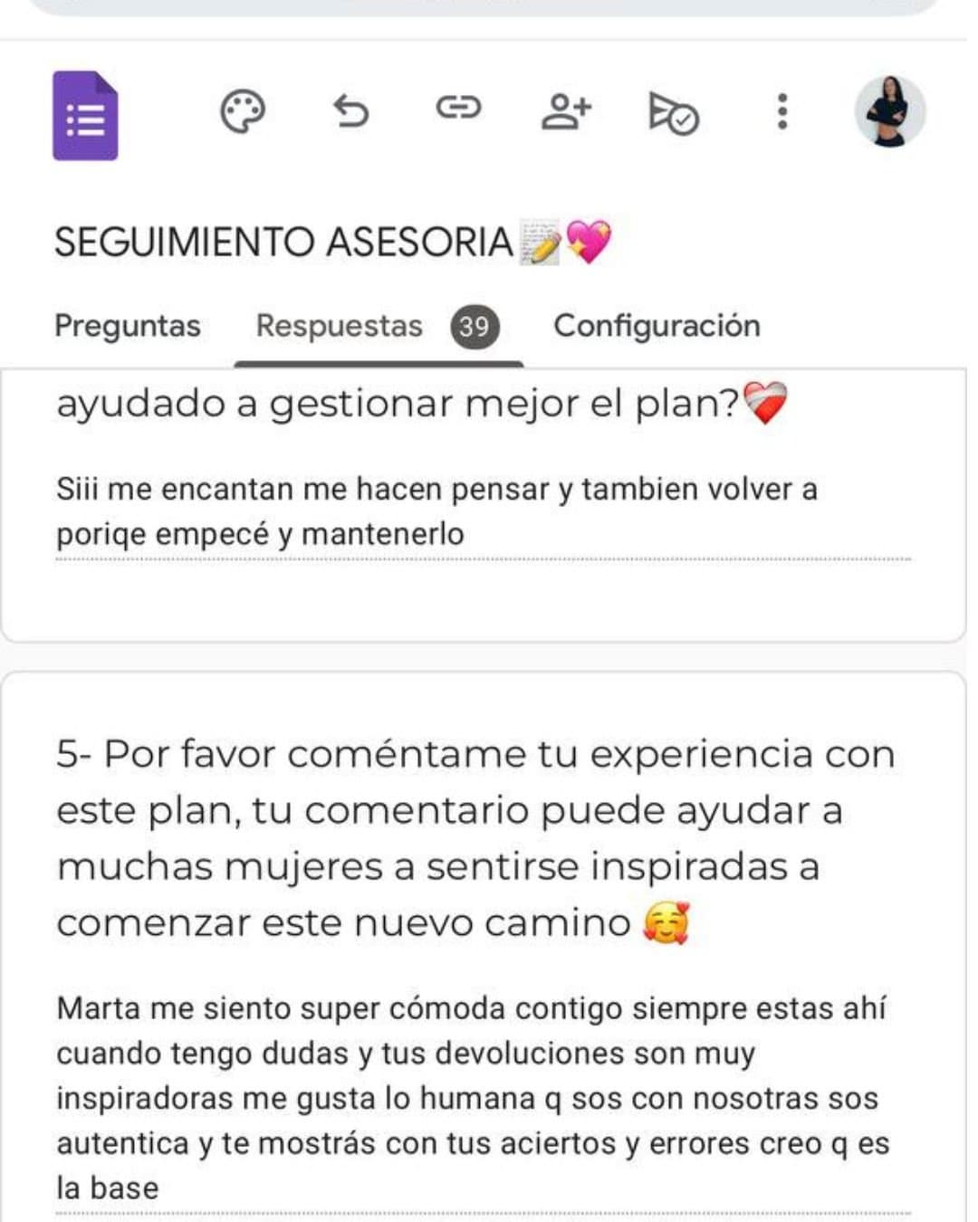 Testimonio 5 · mensaje real de una socia del Plan de Marta Vicu durante el proceso