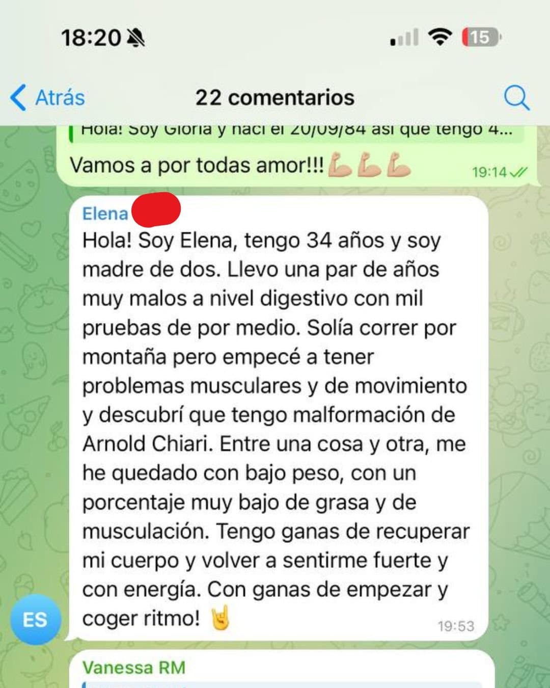 Testimonio 6 · mensaje real de una socia del Plan de Marta Vicu durante el proceso