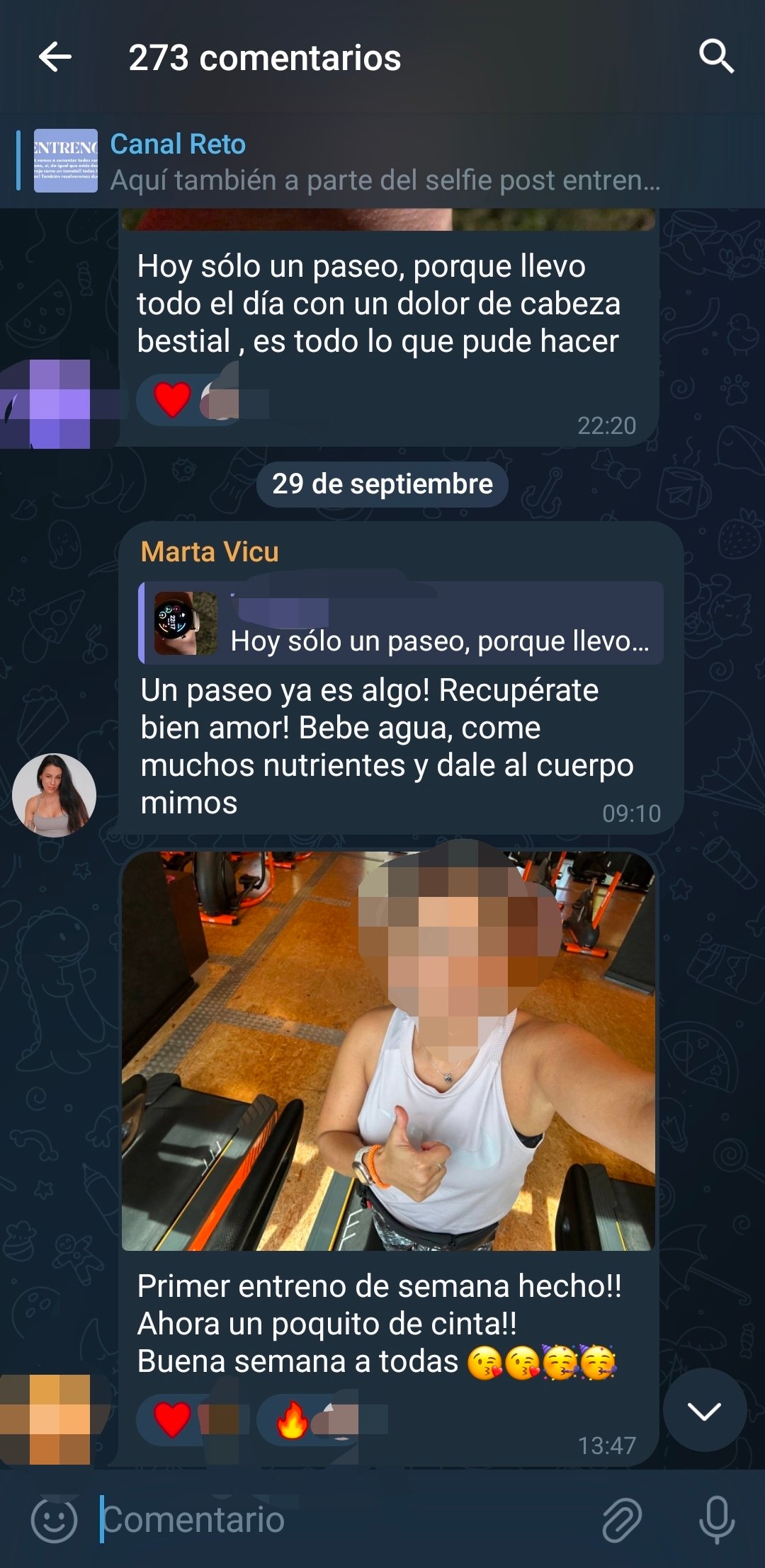 Captura real: entreno completado y motivación